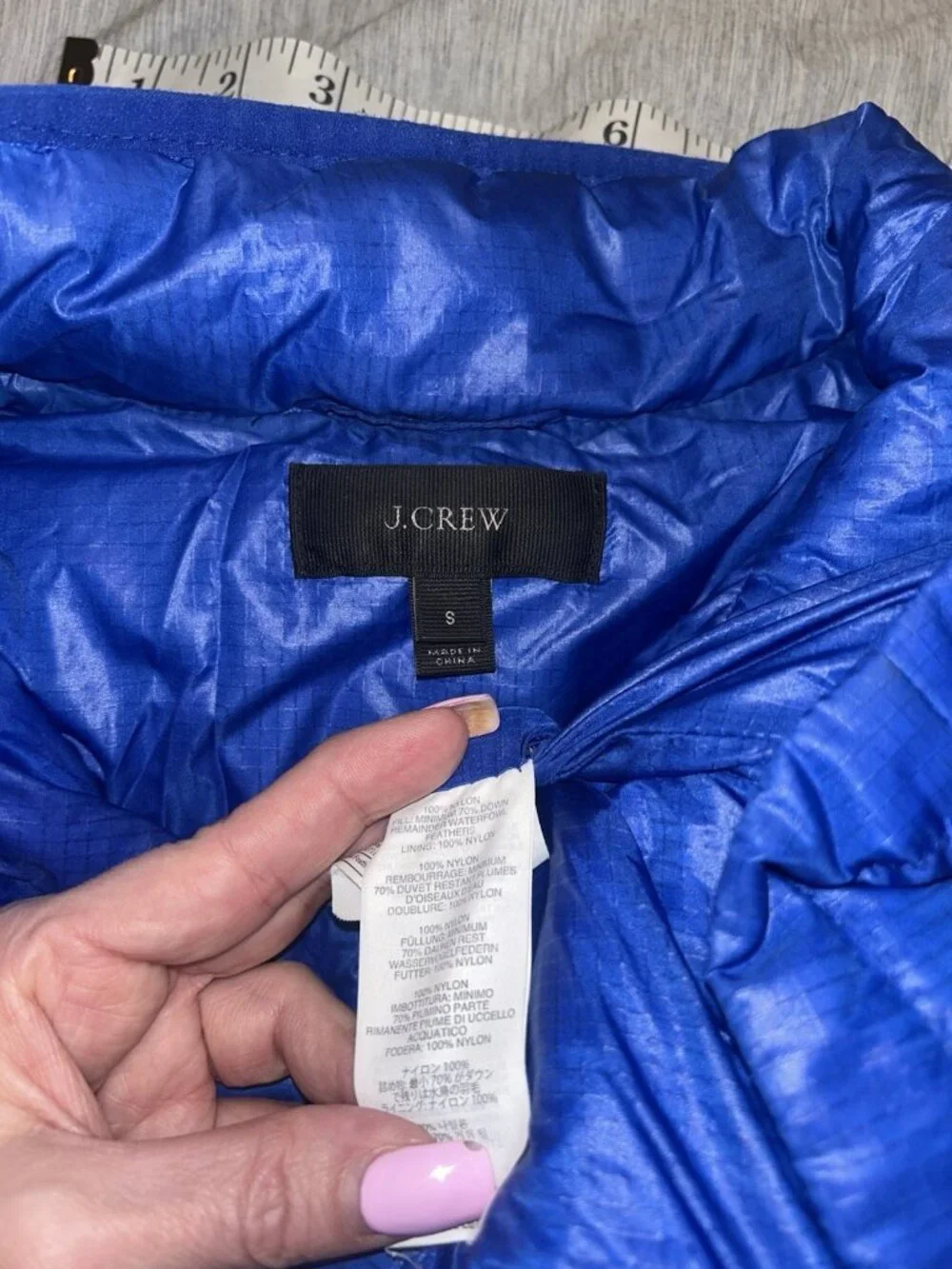 J. Crew Blue Full Zip Puffer Down Quilted Outdoor Preppy Jacket Size Small
